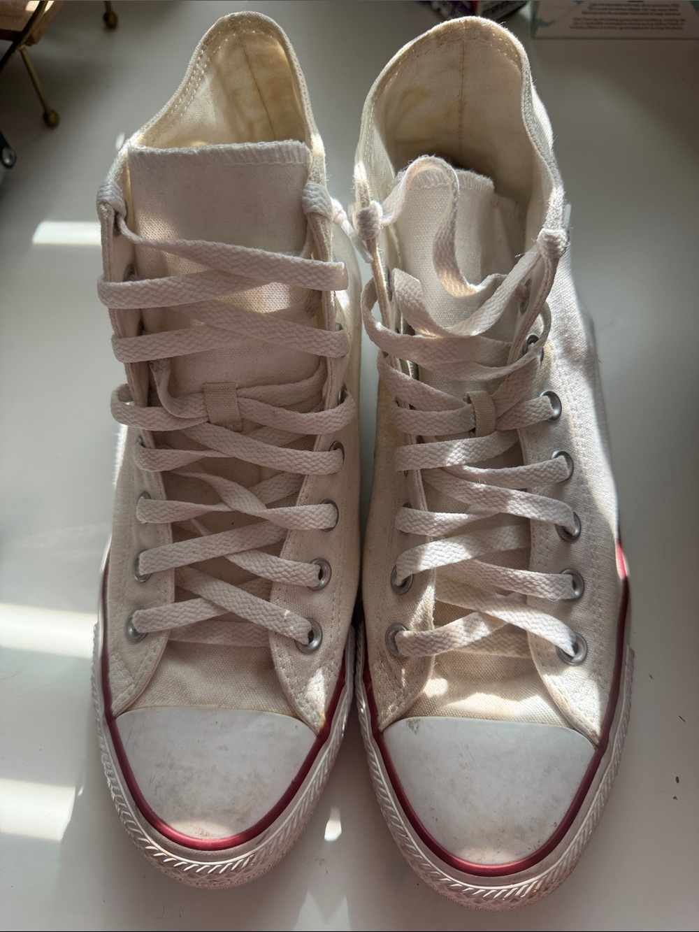 Unisex converse High-Top Sneakers in White with Red Accent